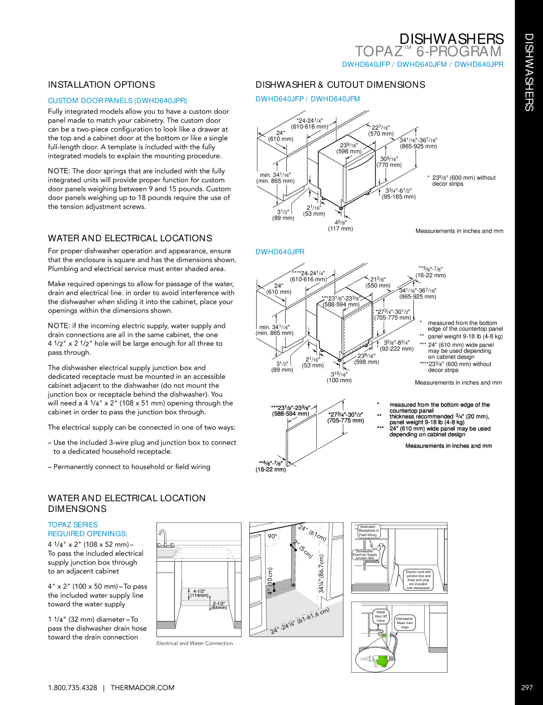 Miele DWHD651JFP manual Topaz 6-PROGRAM, Custom Door Panels DWHD640JPR, DWHD640JFP / DWHD640JFM / DWHD640JPR 