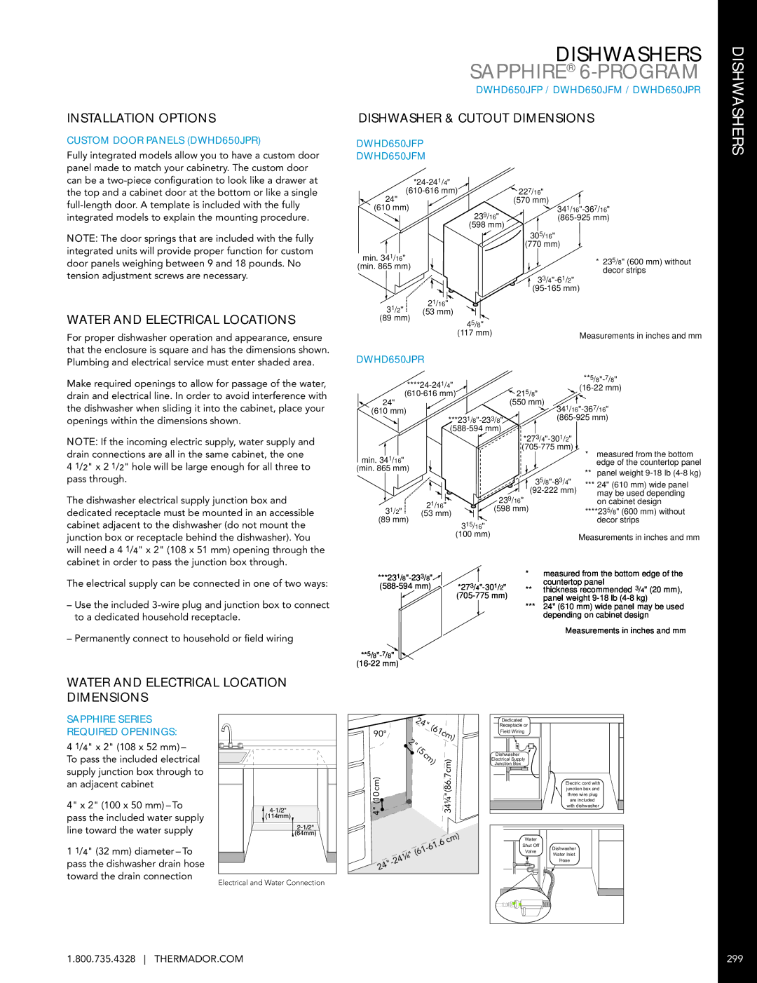 Miele DWHD651JFP manual Sapphire 6-PROGRAM, Custom Door Panels DWHD650JPR, Sapphire Series Required Openings 