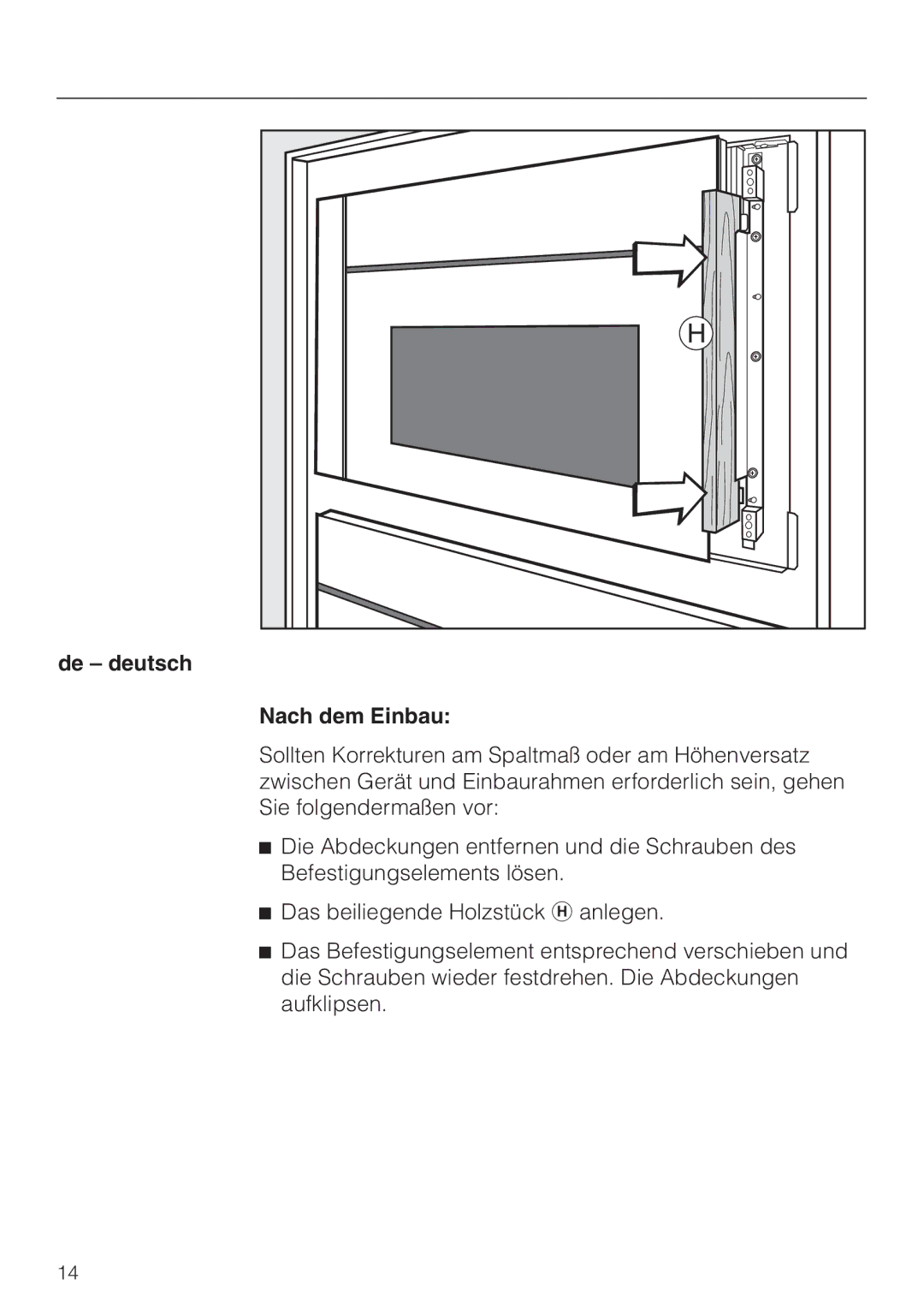 Miele EBA 4476, EBA 4470 installation instructions De deutsch Nach dem Einbau 