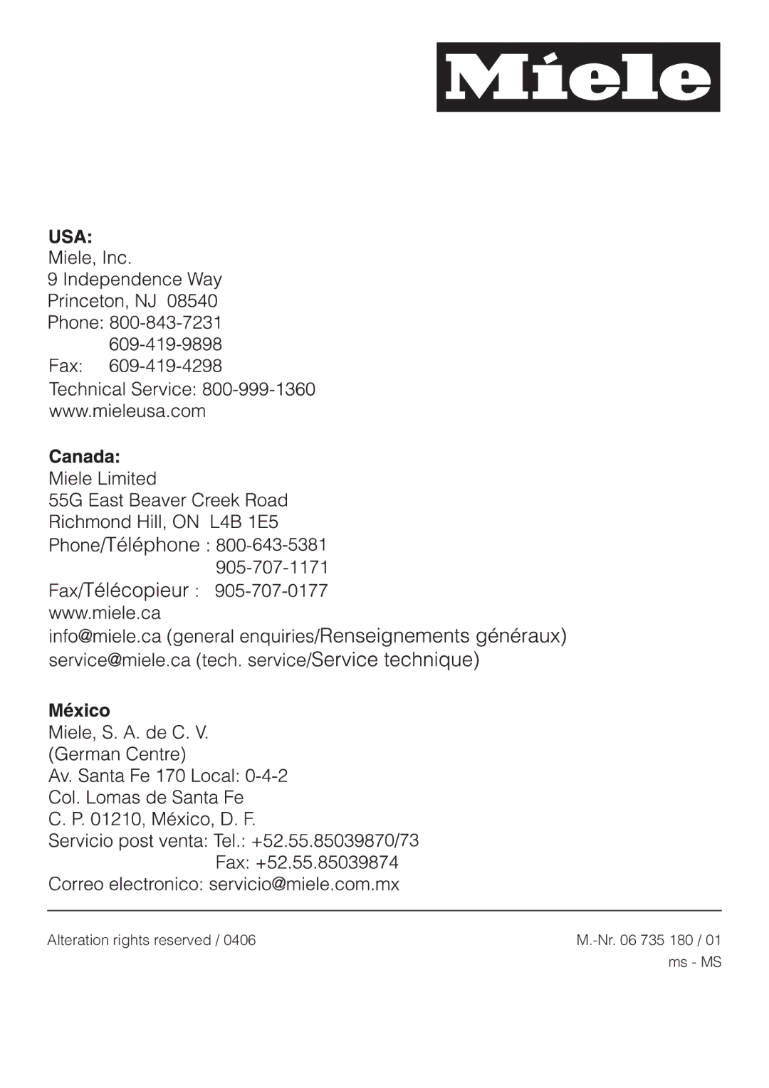 Miele EBA 4476, EBA 4470 installation instructions Alteration rights reserved 