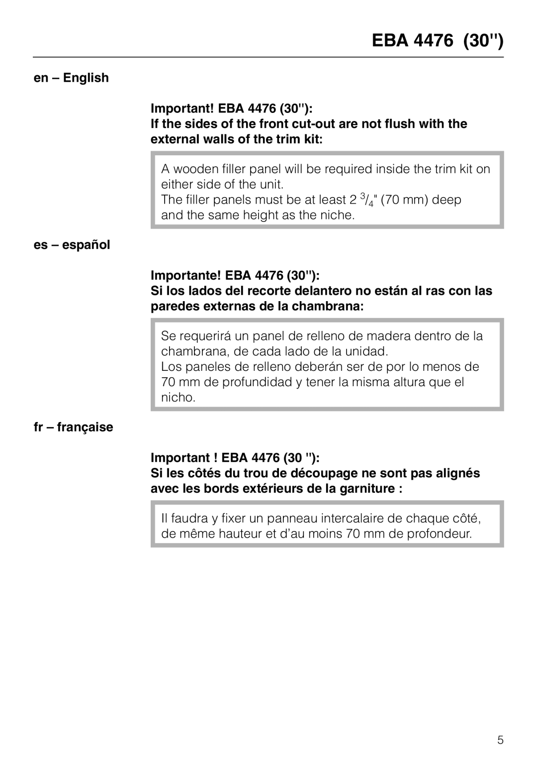 Miele EBA 4470 installation instructions EBA 4476 