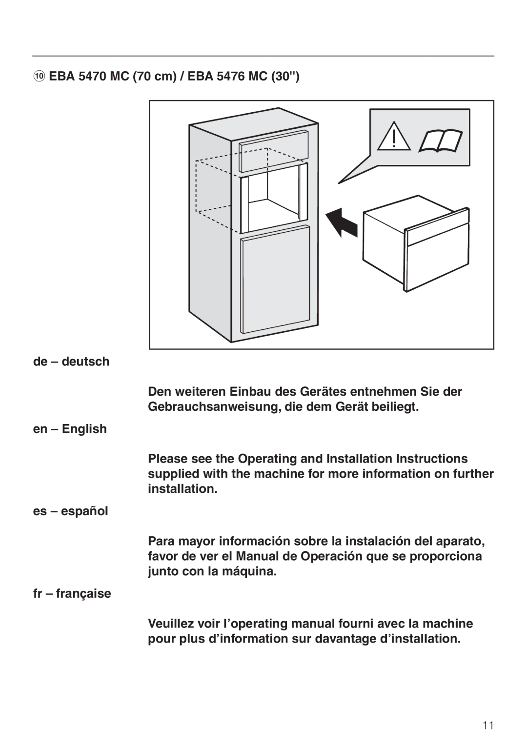 Miele installation instructions EBA 5470 MC 70 cm / EBA 5476 MC 