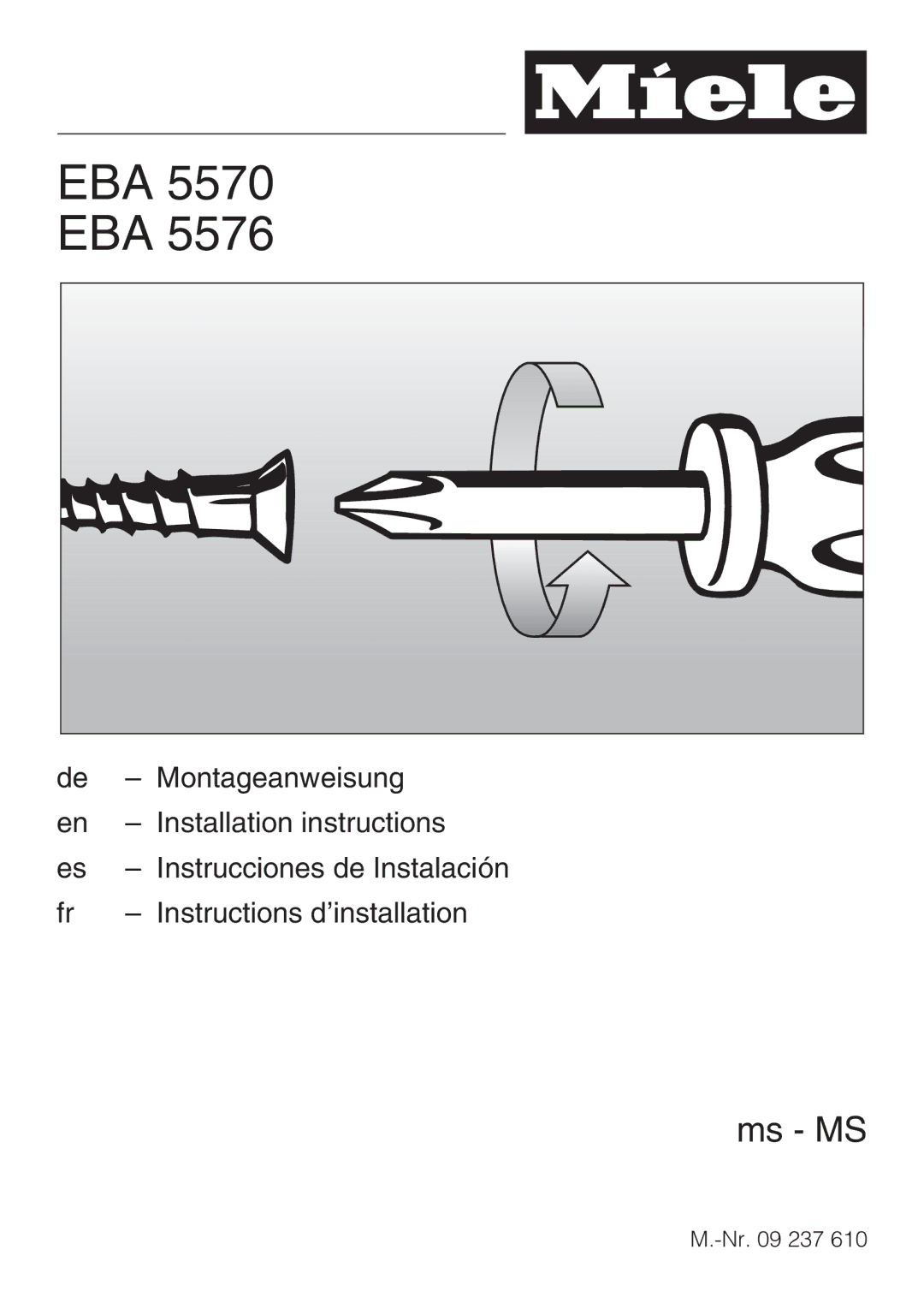 Miele EBA 5576, EBA 5570 installation instructions Eba 