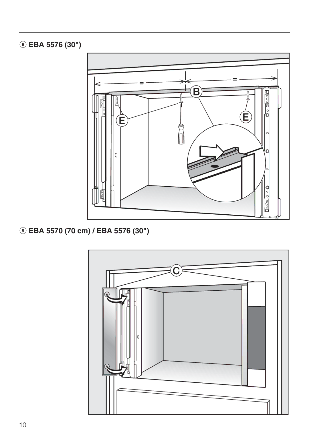 Miele EBA 5570 installation instructions EBA 70 cm / EBA 5576 