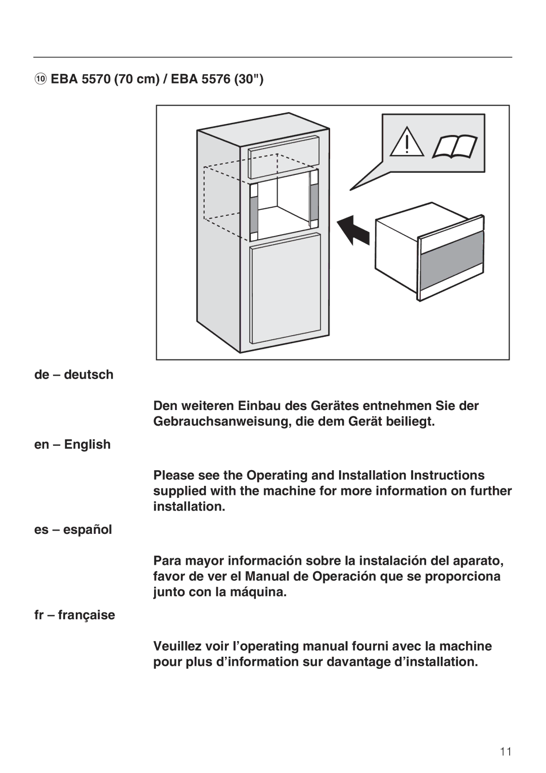 Miele installation instructions EBA 5570 70 cm / EBA 5576 