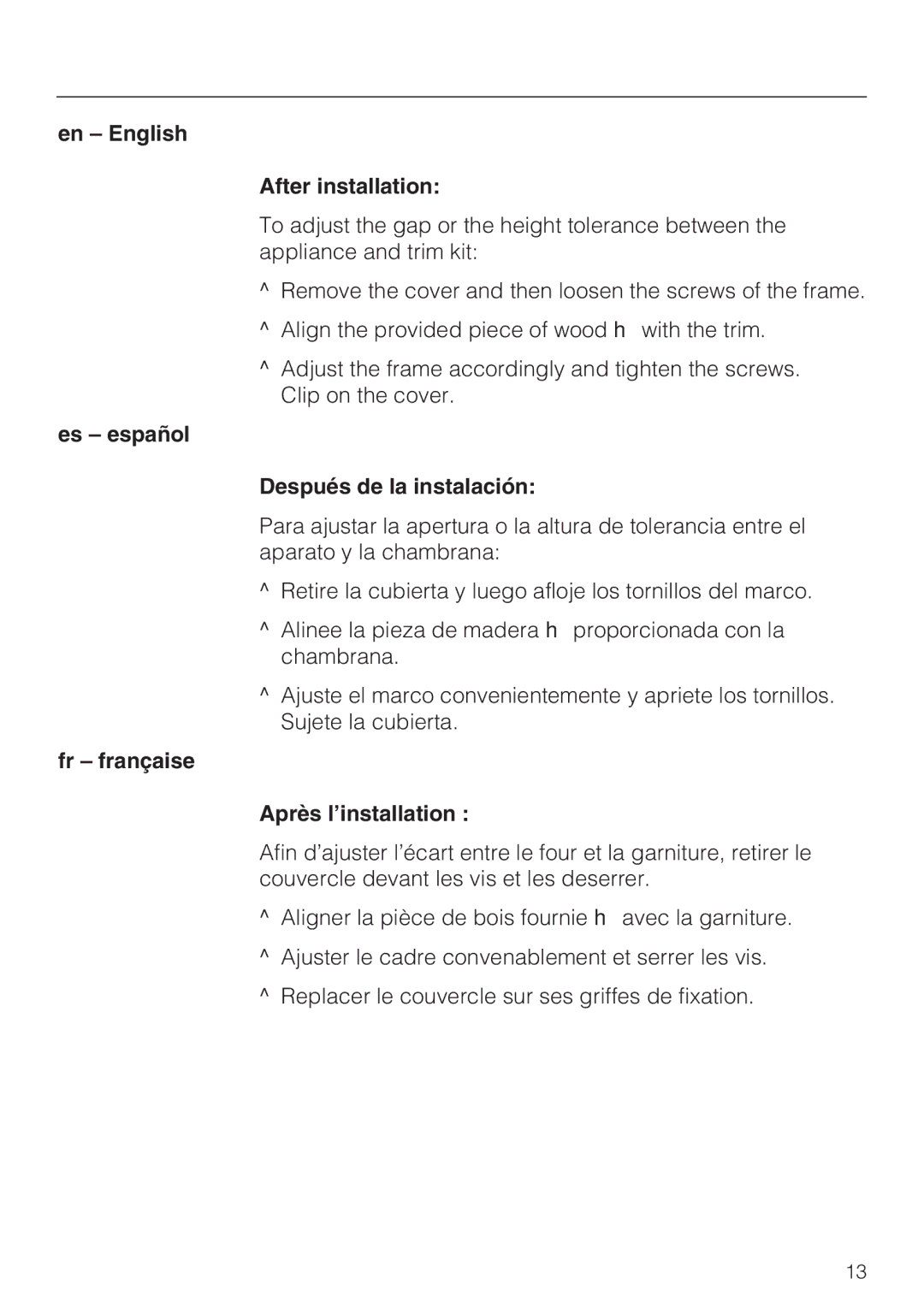 Miele EBA 5576, EBA 5570 installation instructions En English After installation 