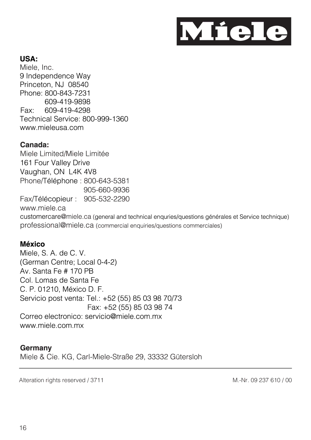 Miele EBA 5570, EBA 5576 installation instructions Alteration rights reserved Nr 237 610 