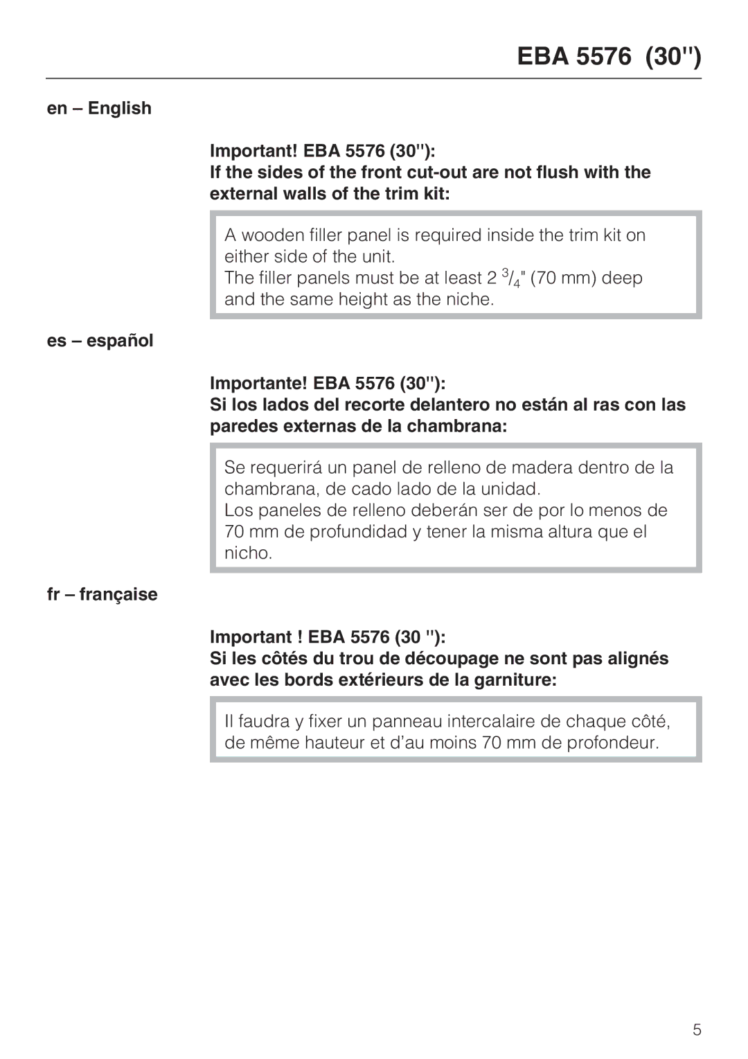 Miele EBA 5576, EBA 5570 installation instructions 