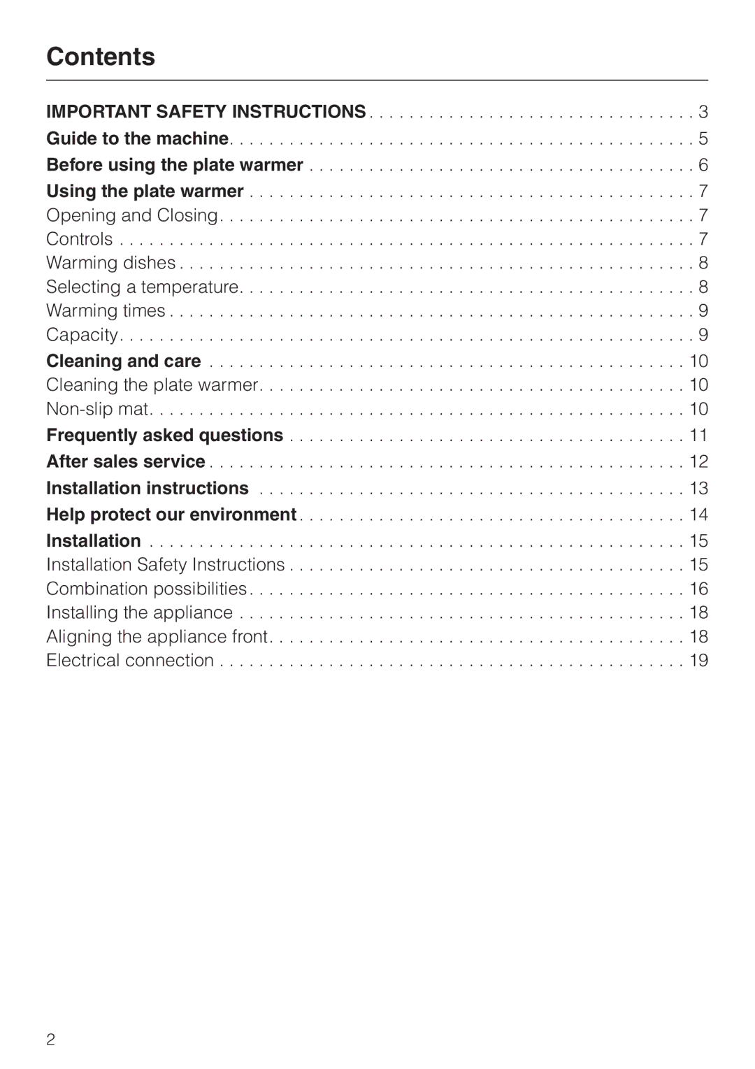 Miele EGW 2060 operating instructions Contents 