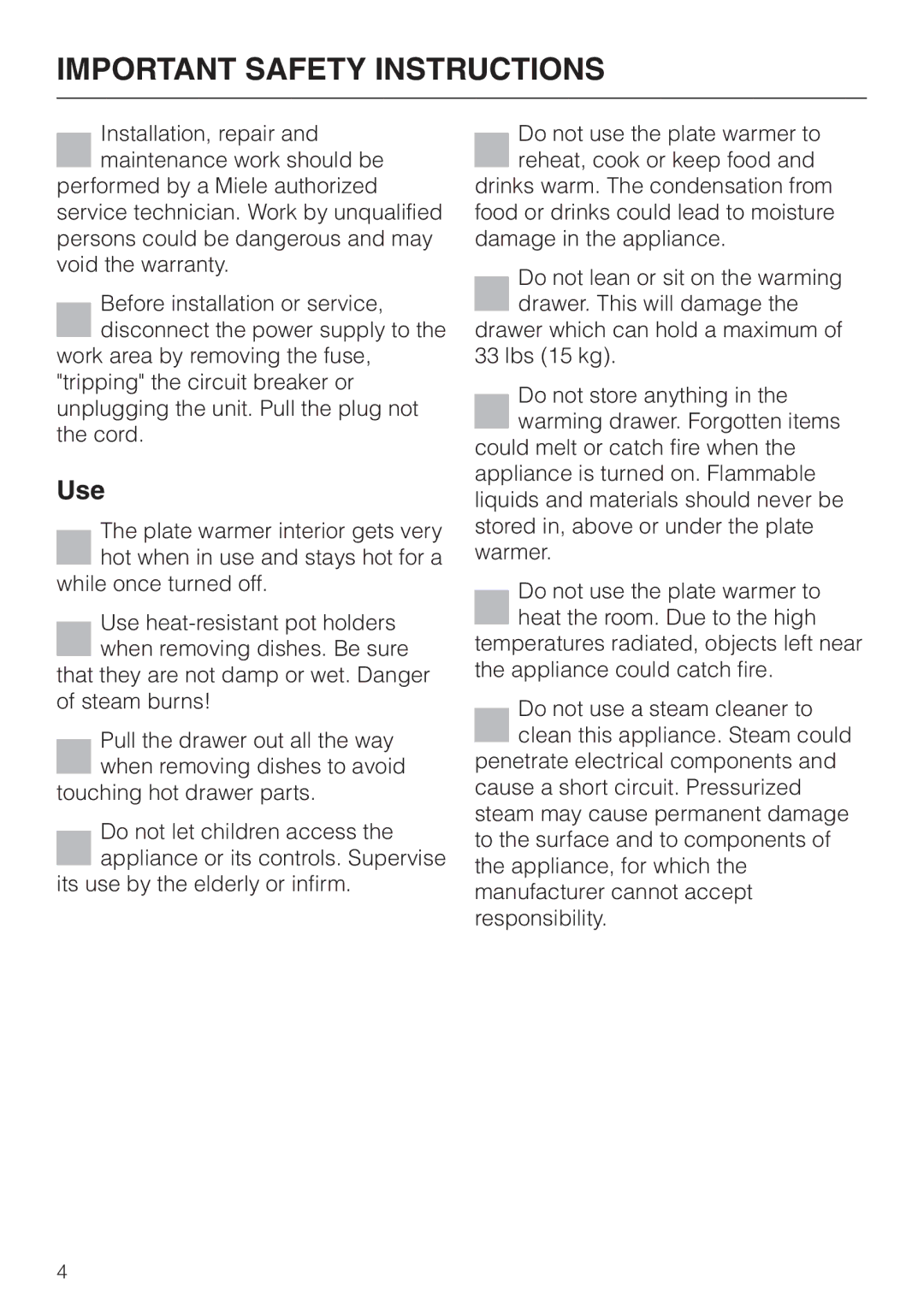 Miele EGW 2060 operating instructions Use 