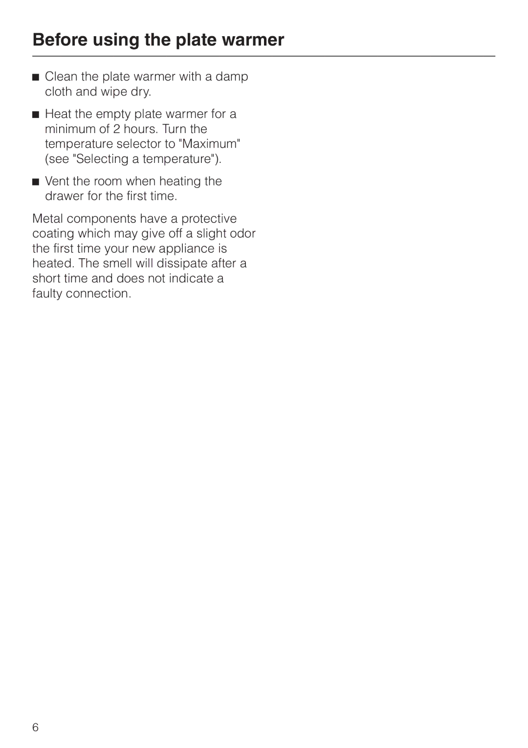 Miele EGW 2060 operating instructions Before using the plate warmer 