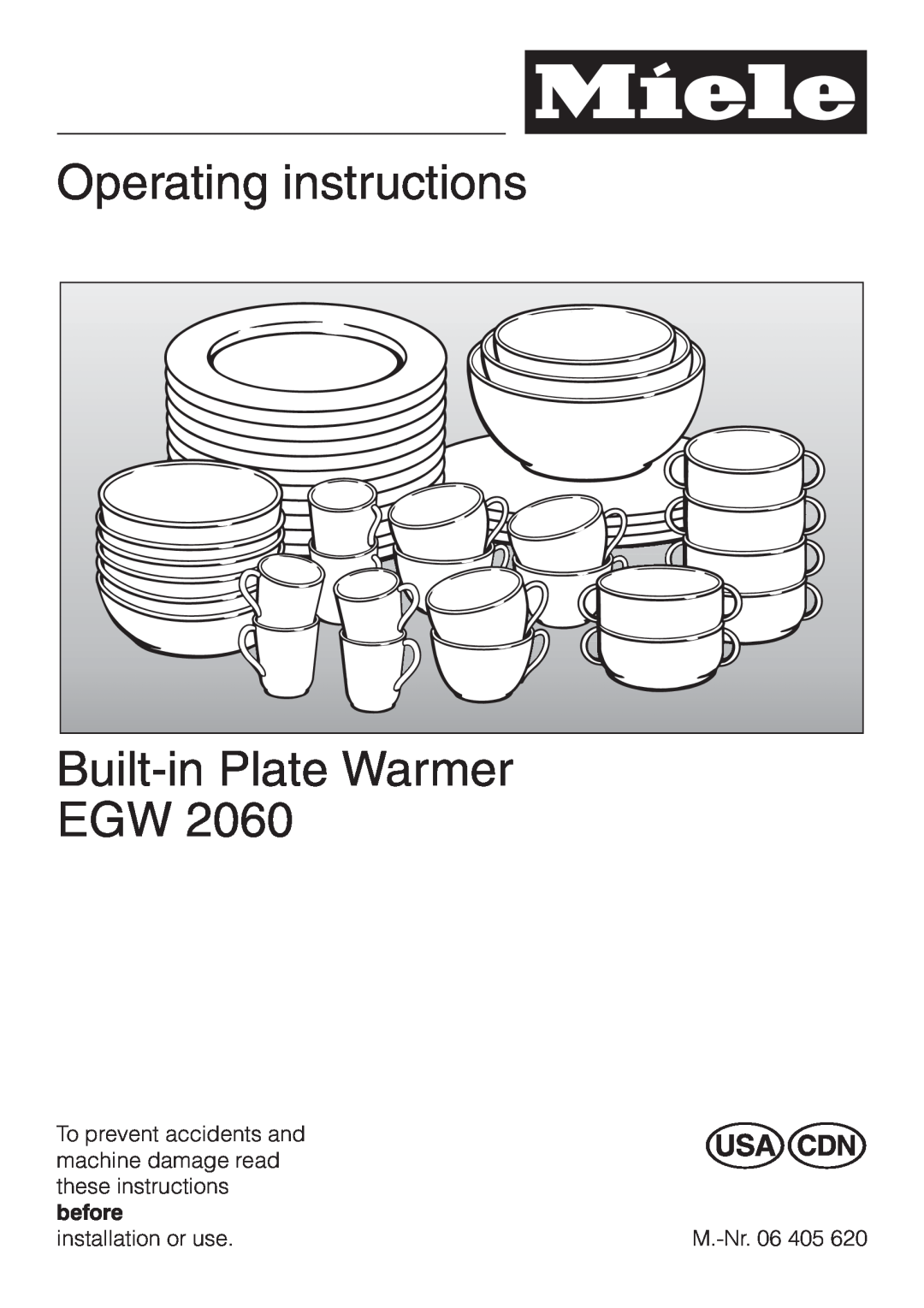 Miele EGW 2060 operating instructions Operating instructions Built-inPlate Warmer EGW 