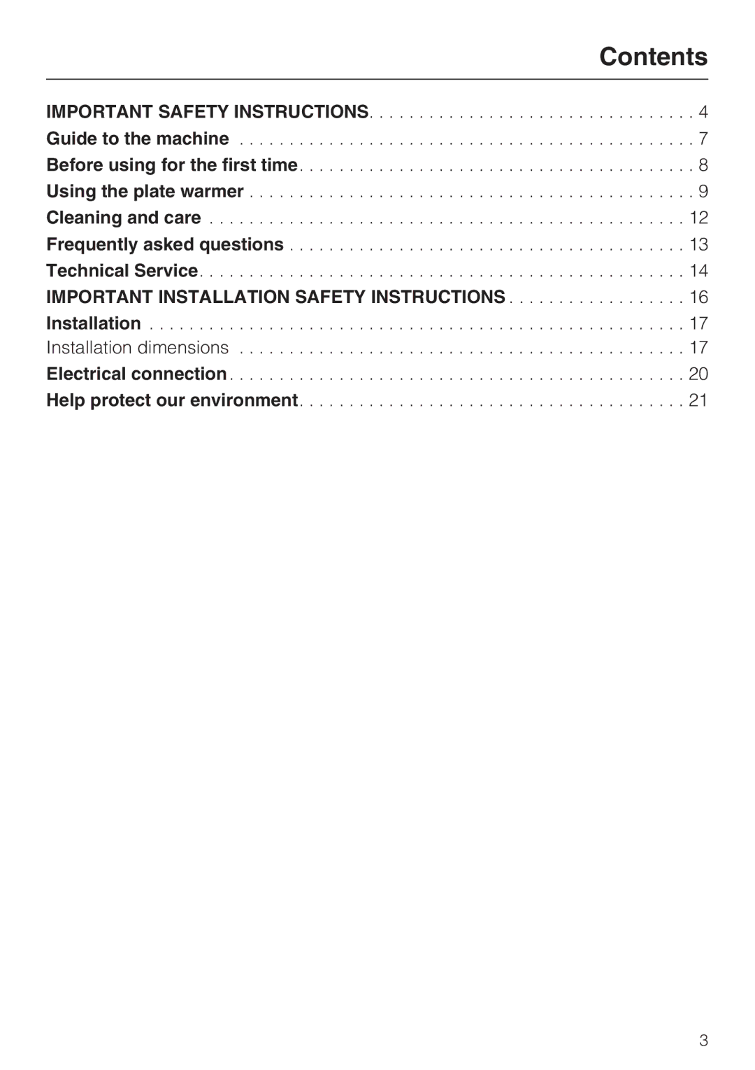 Miele EGW2062 installation instructions Contents 