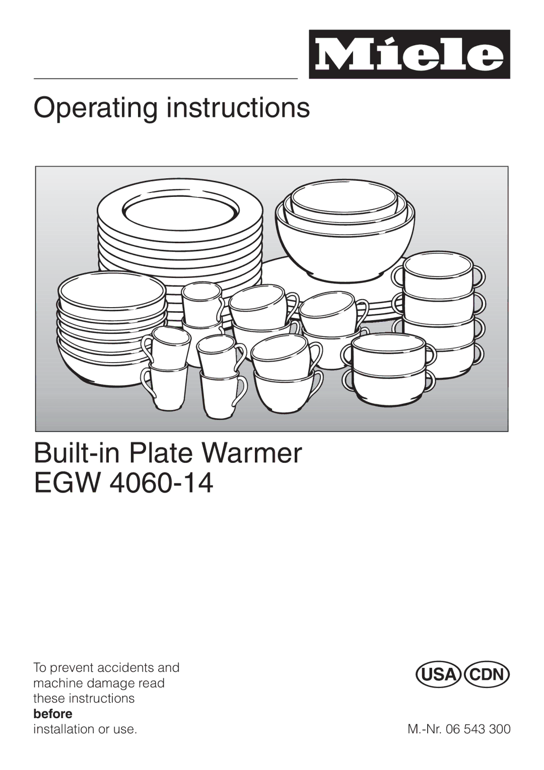 Miele EGW4060-14 operating instructions Operating instructions Built-in Plate Warmer EGW 