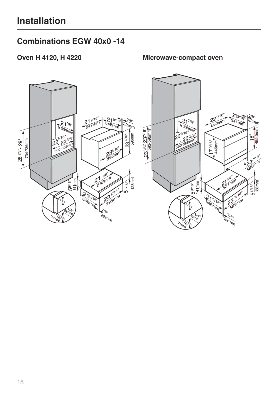 Miele EGW4060-14 operating instructions Combinations EGW 40x0 