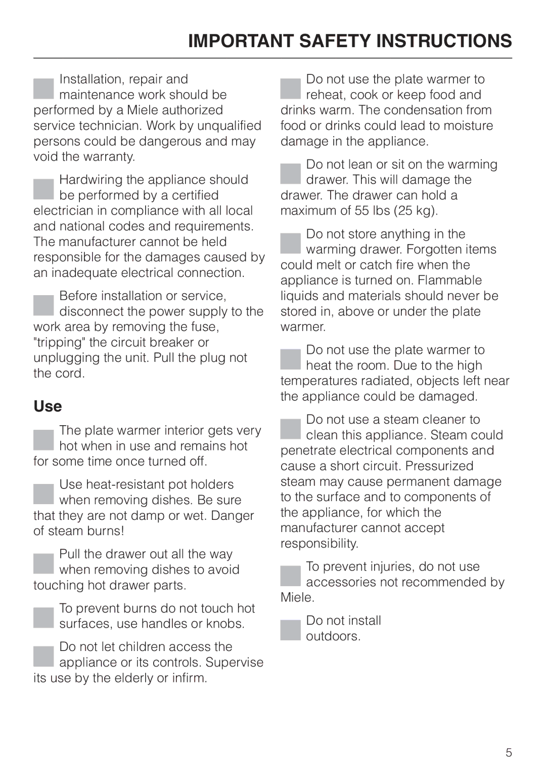 Miele EGW4060-14 operating instructions Use 