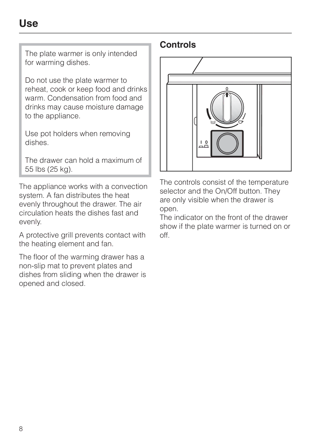 Miele EGW4060-14 operating instructions Use, Controls 