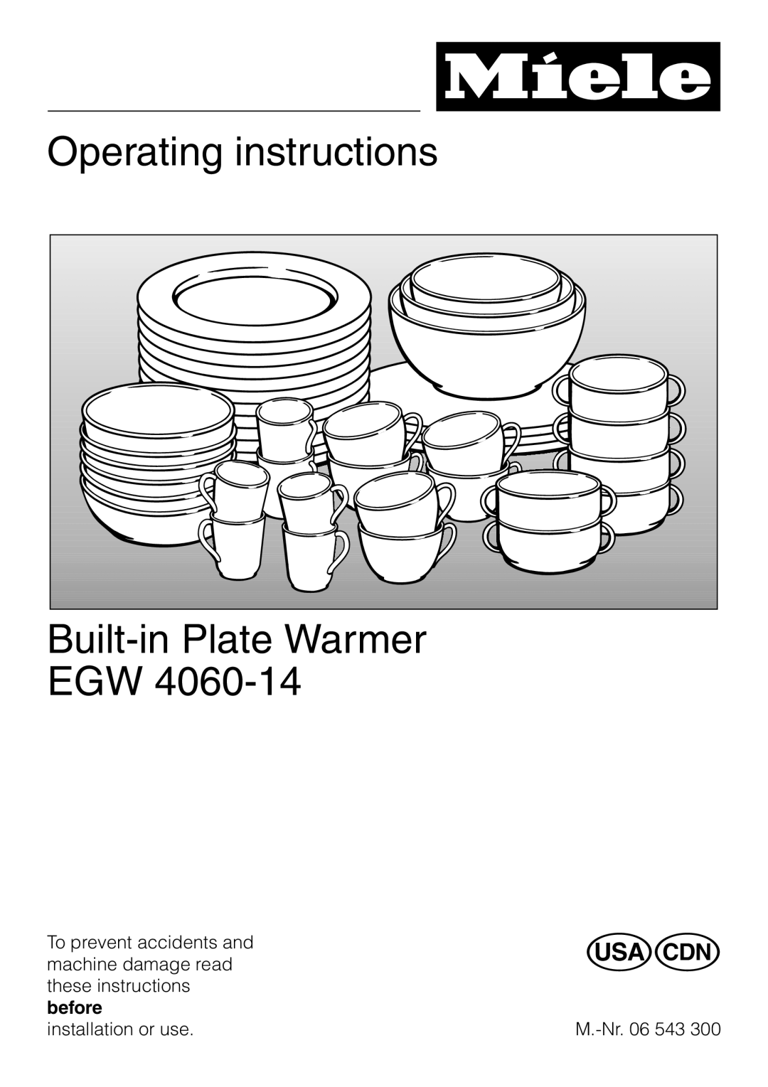 Miele EGW4060-14 operating instructions Operating instructions Built-inPlate Warmer EGW 