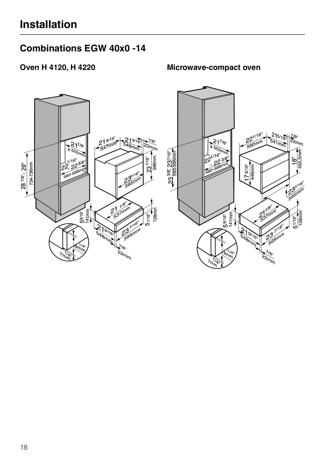 Miele EGW4060-14 operating instructions Combinations EGW, Installation, Oven H 4120, H, Microwave-compactoven 