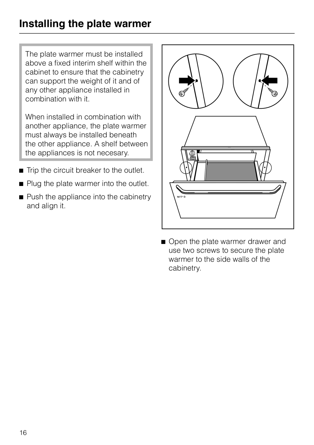 Miele EGW602-14 installation instructions Installing the plate warmer 