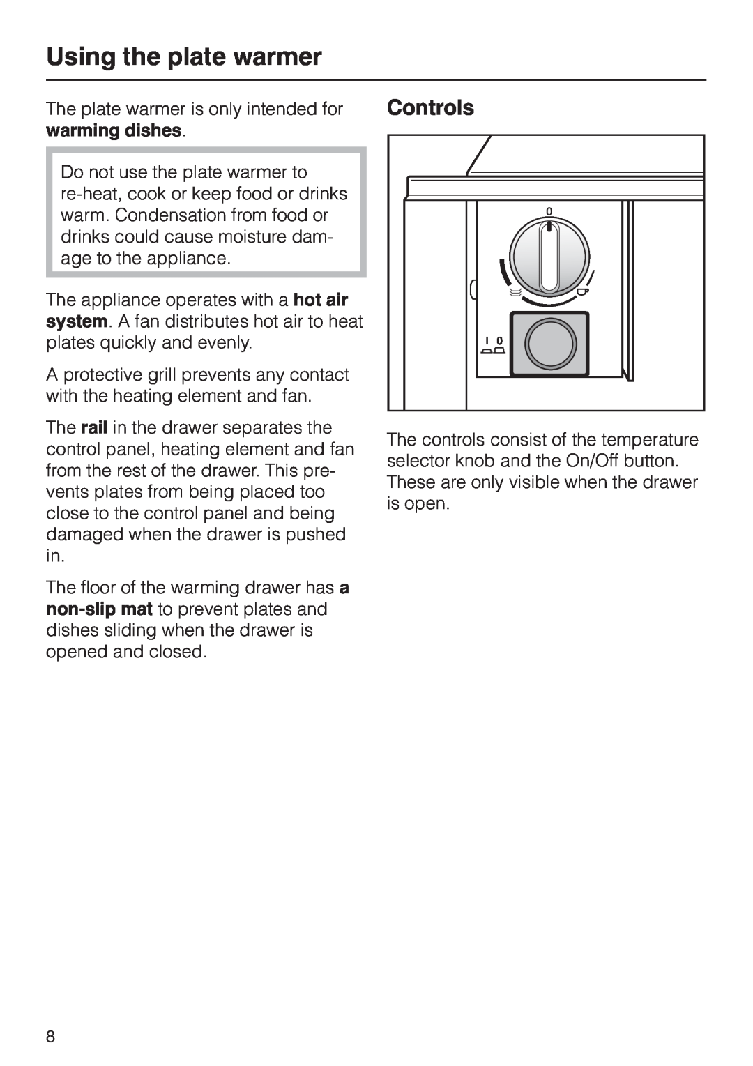 Miele EGW602-14 installation instructions Using the plate warmer, Controls 
