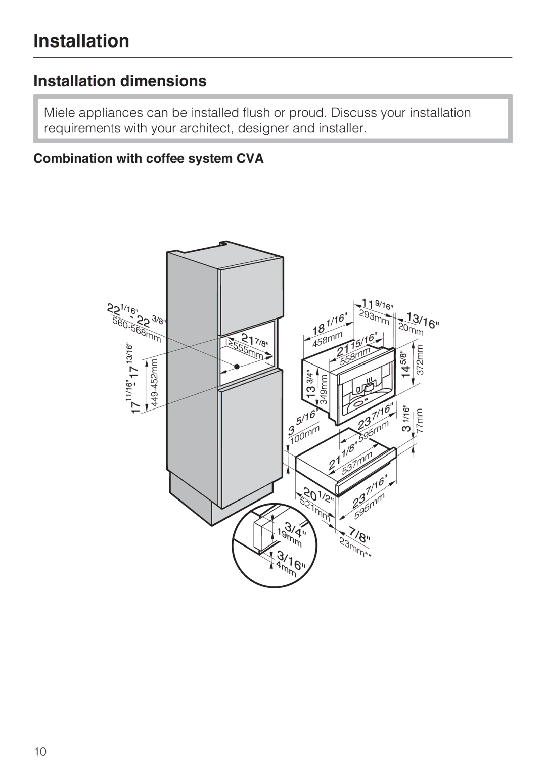 Miele ESS 2062 installation instructions Installation dimensions 