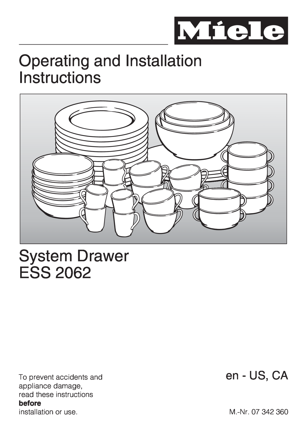 Miele ESS 2062 installation instructions Operating and Installation Instructions, System Drawer ESS, en - US, CA 