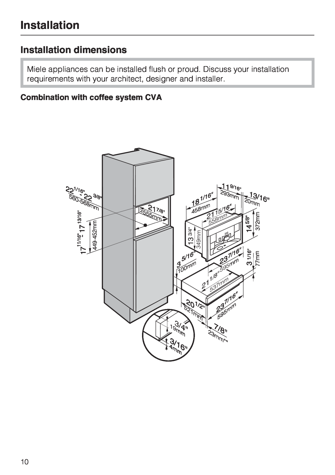 Miele ESS 2062 installation instructions Installation dimensions 