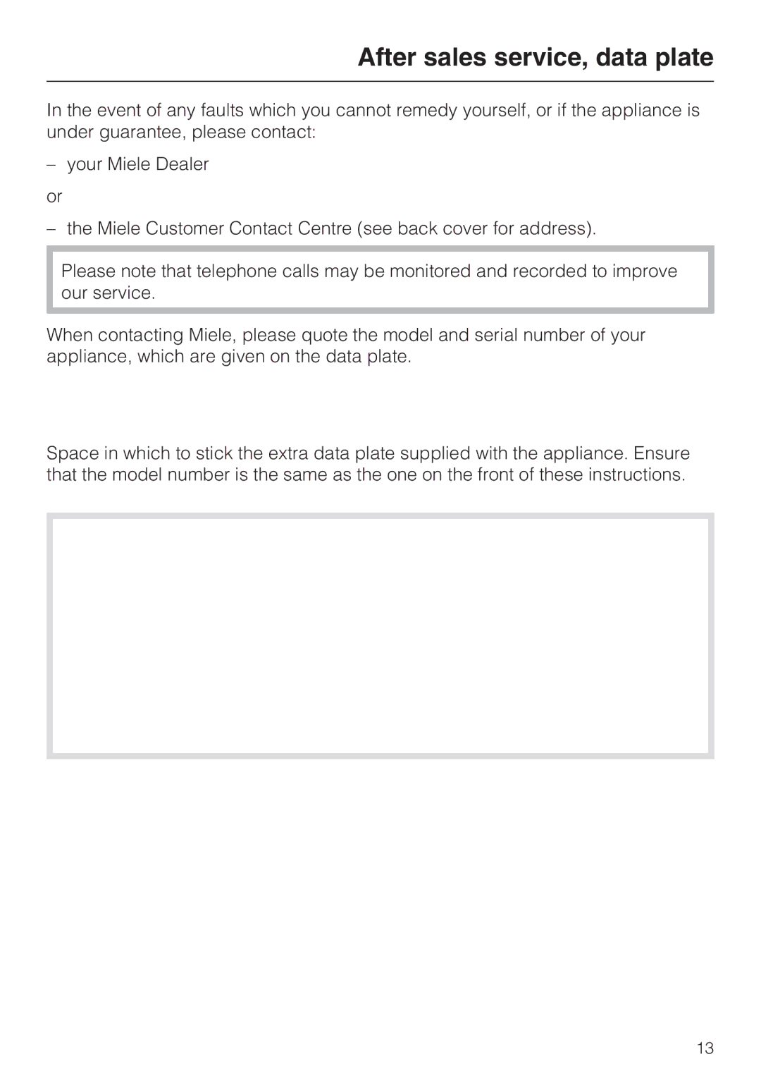 Miele ESS 3060-10 installation instructions After sales service, data plate 