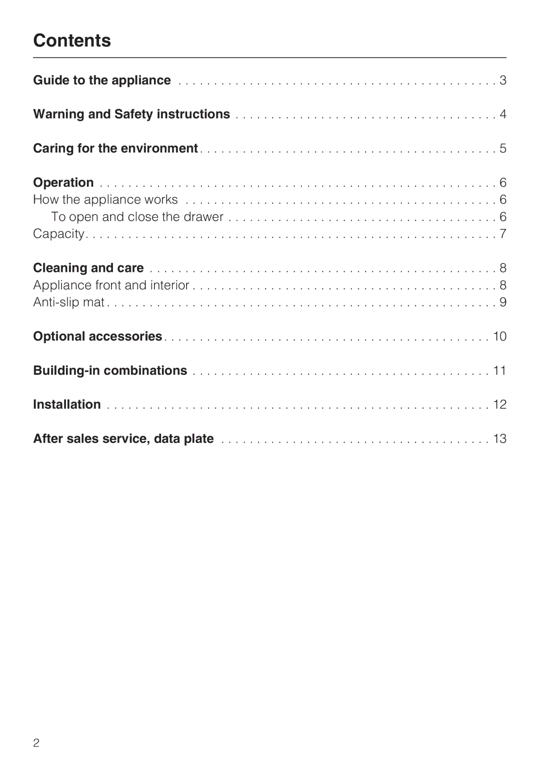 Miele ESS 3060-10 installation instructions Contents 