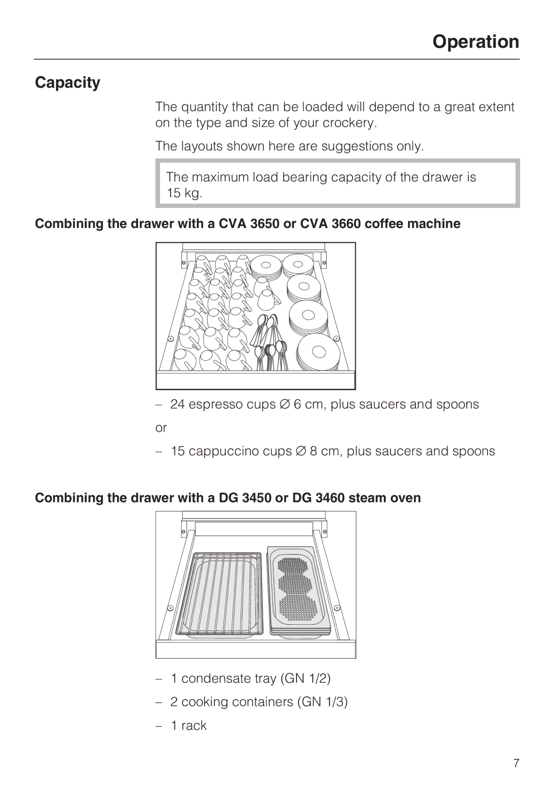 Miele ESS 3060-10 installation instructions Capacity 