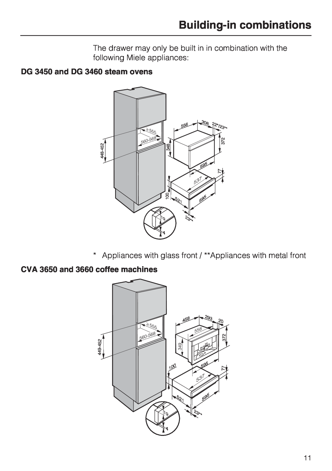 Miele ESS 3060-10 Building-incombinations, DG 3450 and DG 3460 steam ovens, CVA 3650 and 3660 coffee machines 