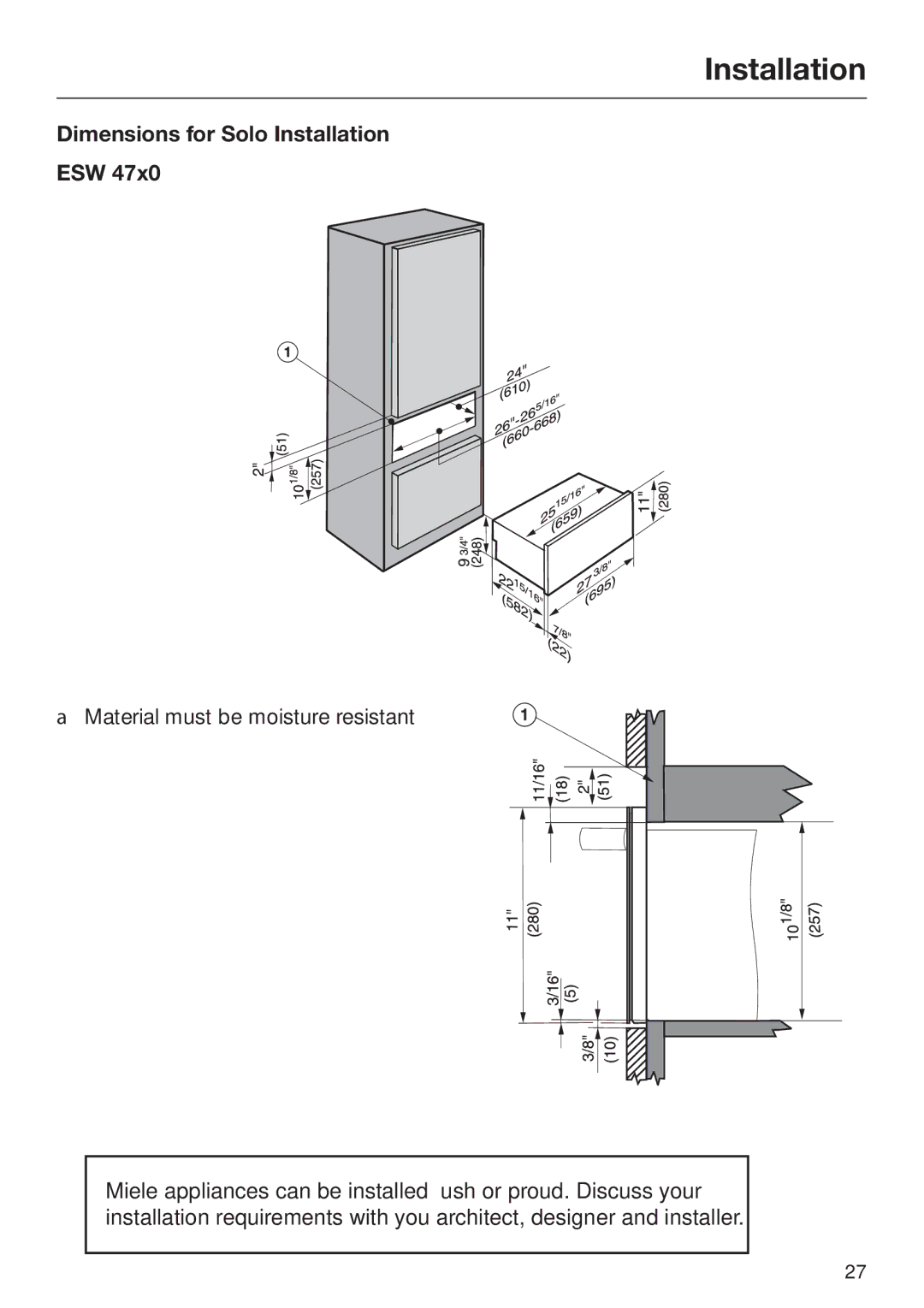 Miele ESW 47XX, ESW 48XX EN_CA installation instructions Installation 