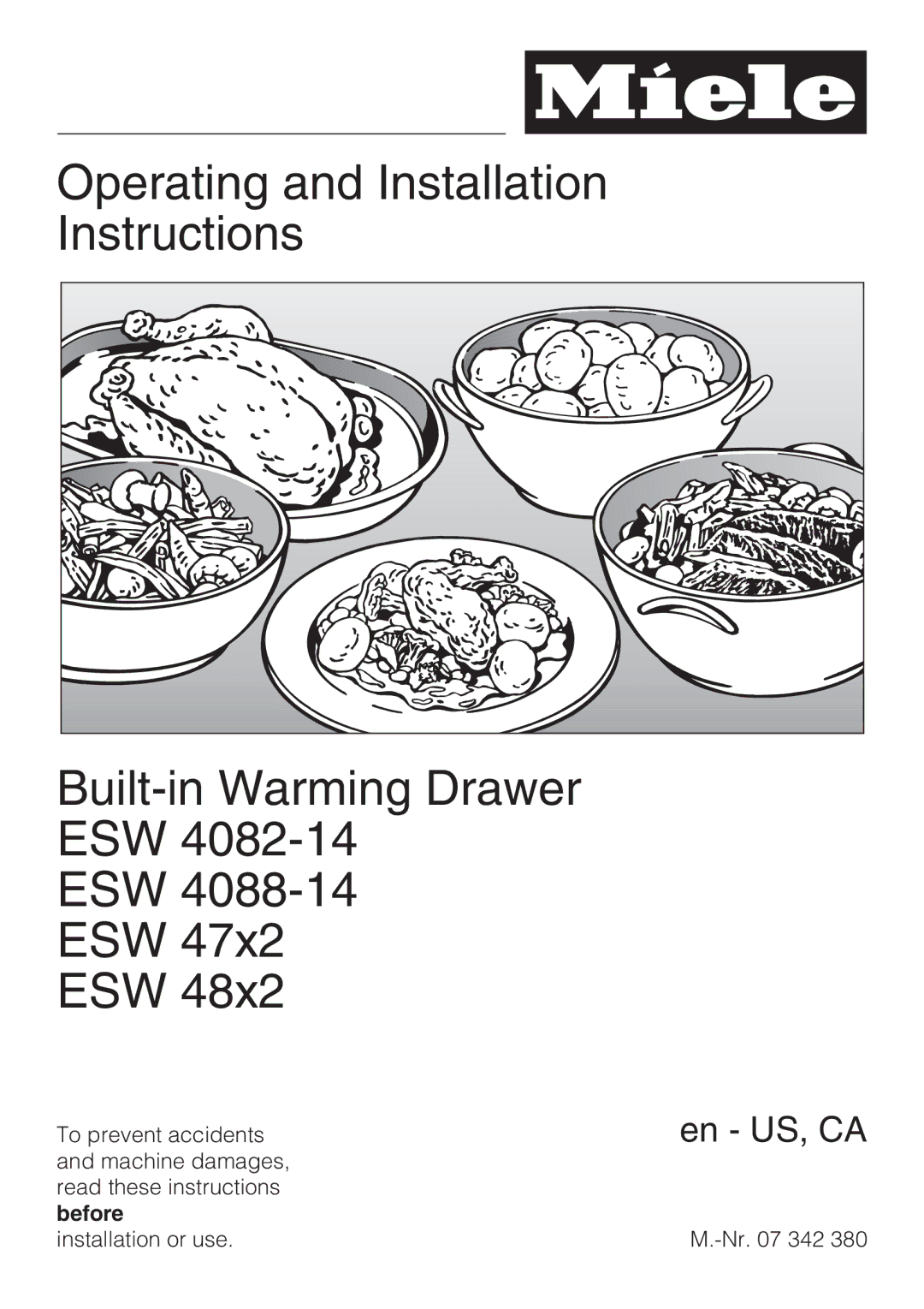 Miele ESW4082-14, ESW 48X2, ESW 47X2, ESW 4088-14 installation instructions En US, CA 