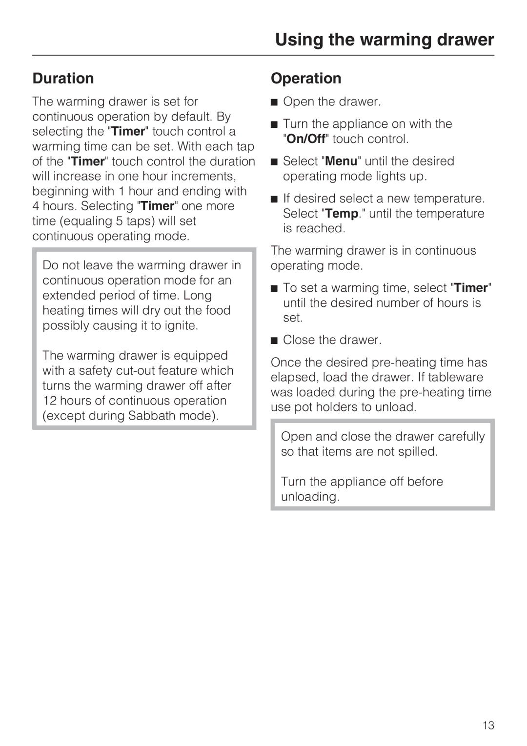 Miele ESW4082-14, ESW 48X2, ESW 47X2, ESW 4088-14 installation instructions Duration, Operation 