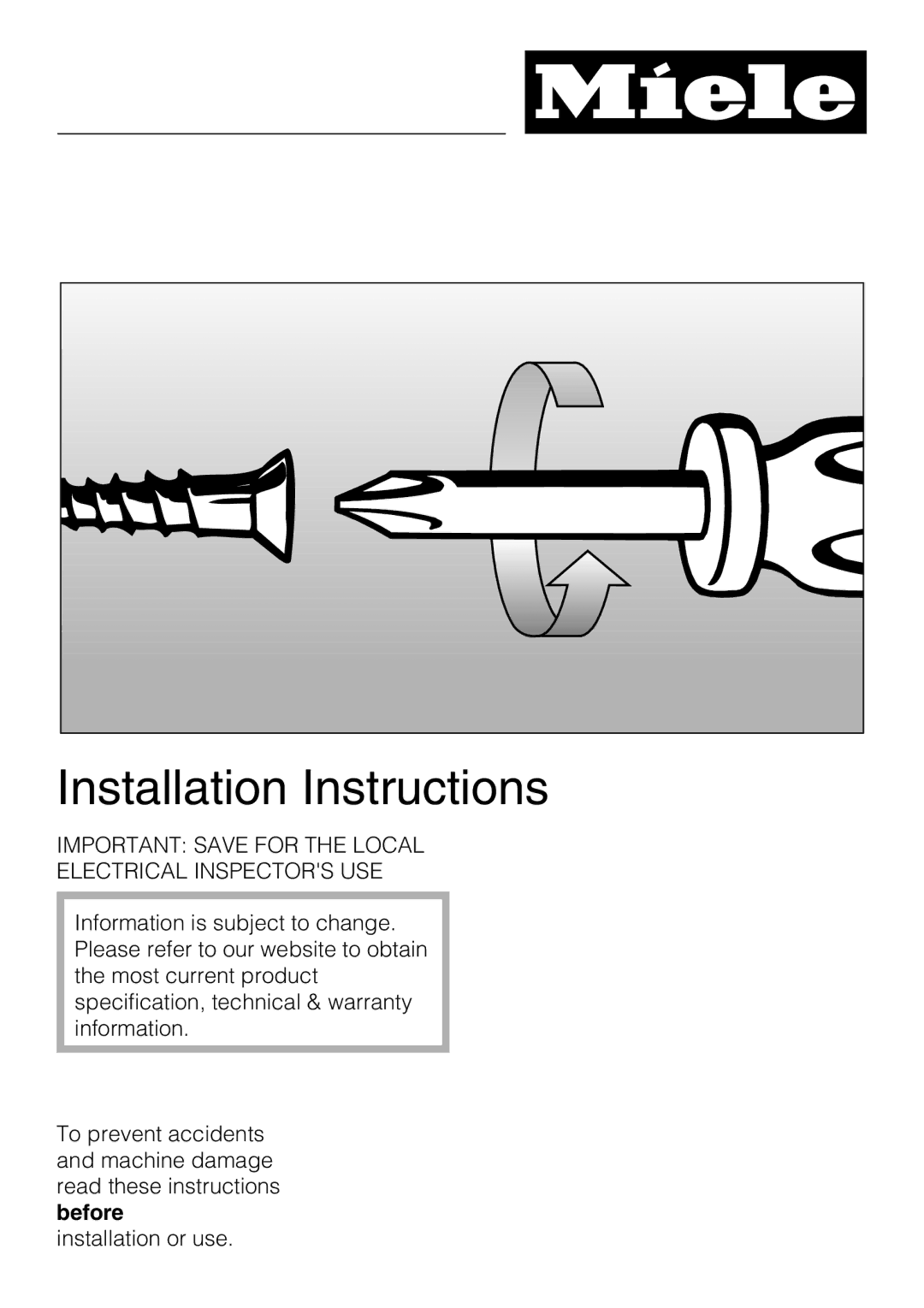 Miele ESW 4088-14, ESW 48X2, ESW4082-14, ESW 47X2 installation instructions Installation Instructions 