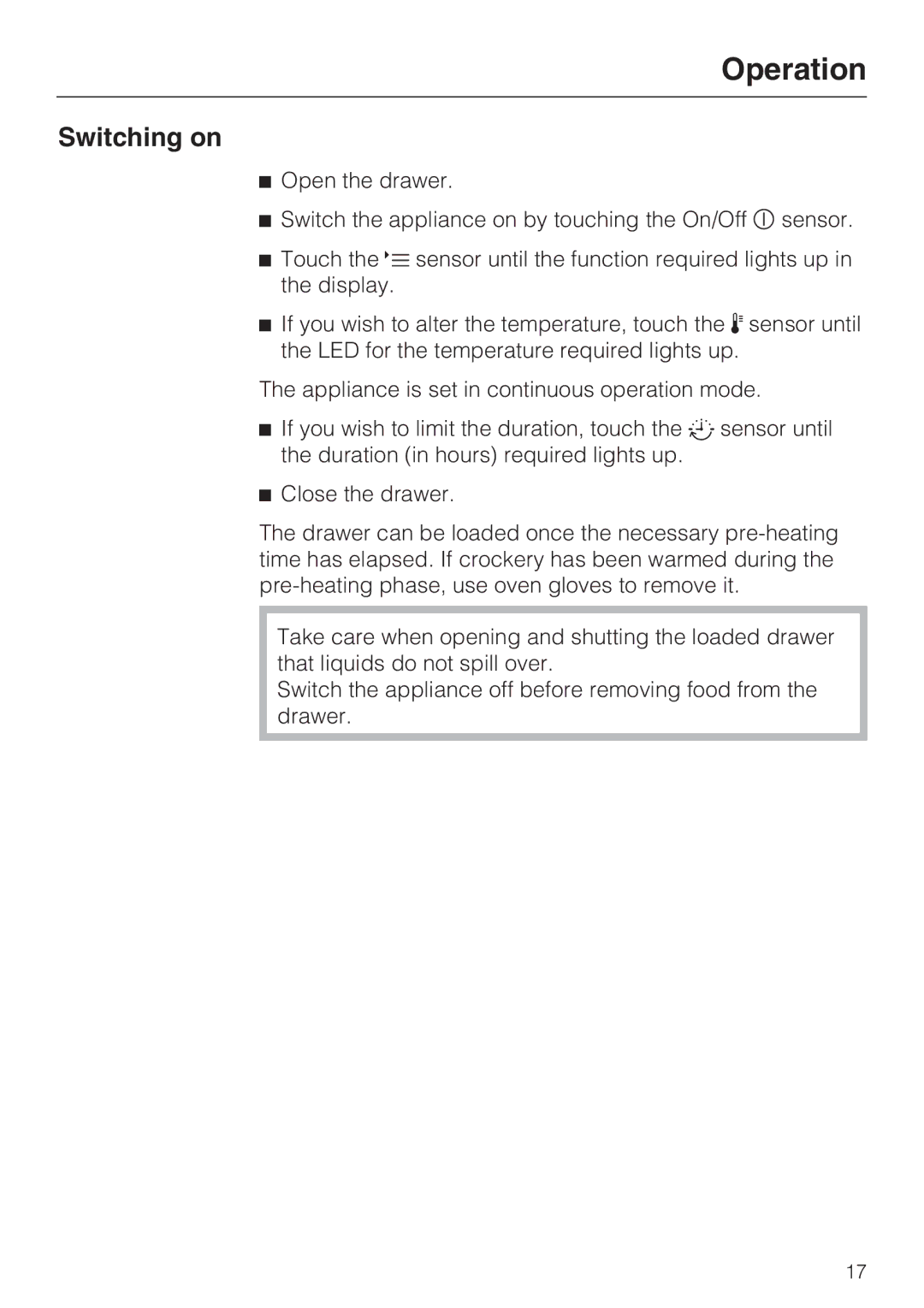 Miele ESW 50X0-29, ESW 50X0-14, ESW 5088-14 installation instructions Switching on 