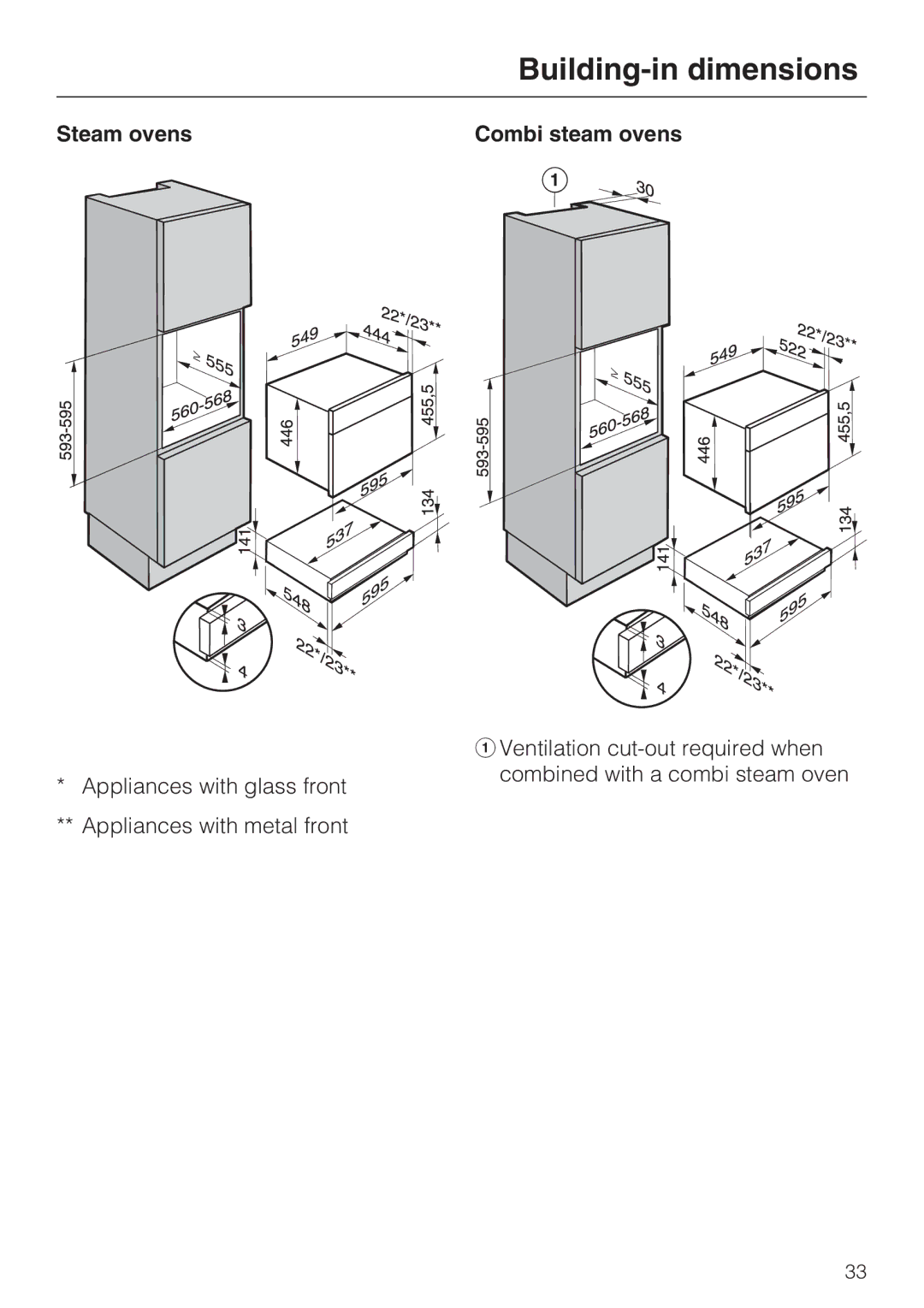 Miele ESW 50X0-14, ESW 5088-14, ESW 50X0-29 installation instructions Steam ovens Combi steam ovens 