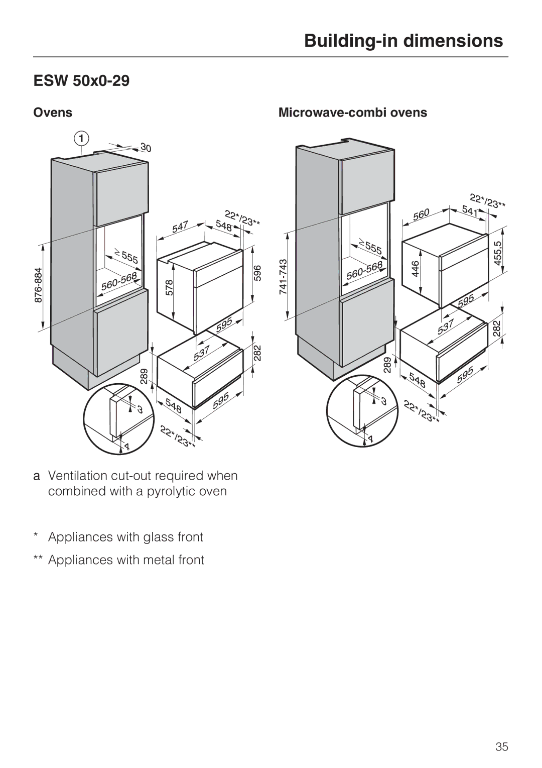 Miele ESW 50X0-29, ESW 50X0-14, ESW 5088-14 installation instructions Esw 