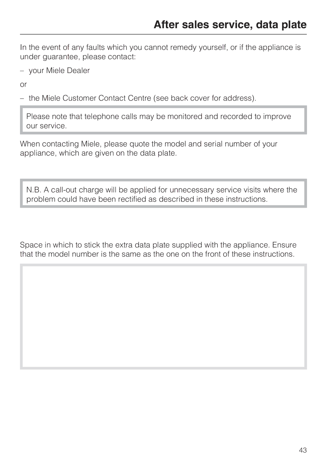 Miele ESW 5088-14, ESW 50X0-14, ESW 50X0-29 installation instructions After sales service, data plate 