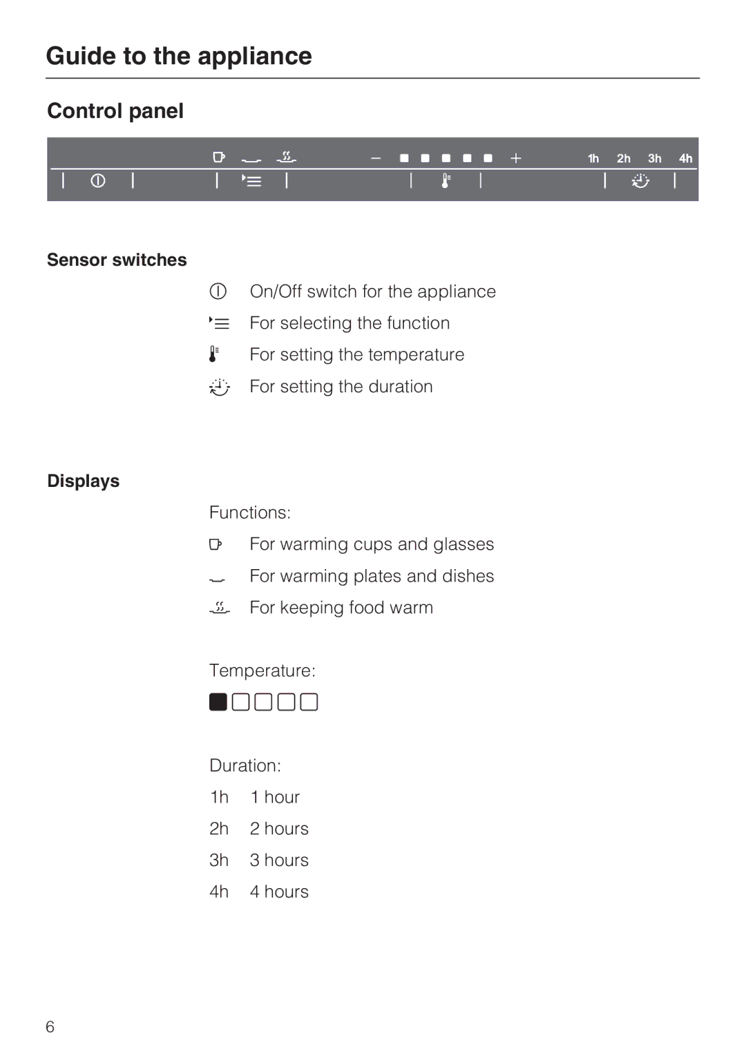 Miele ESW 50X0-14, ESW 5088-14, ESW 50X0-29 installation instructions Control panel, Sensor switches, Displays 