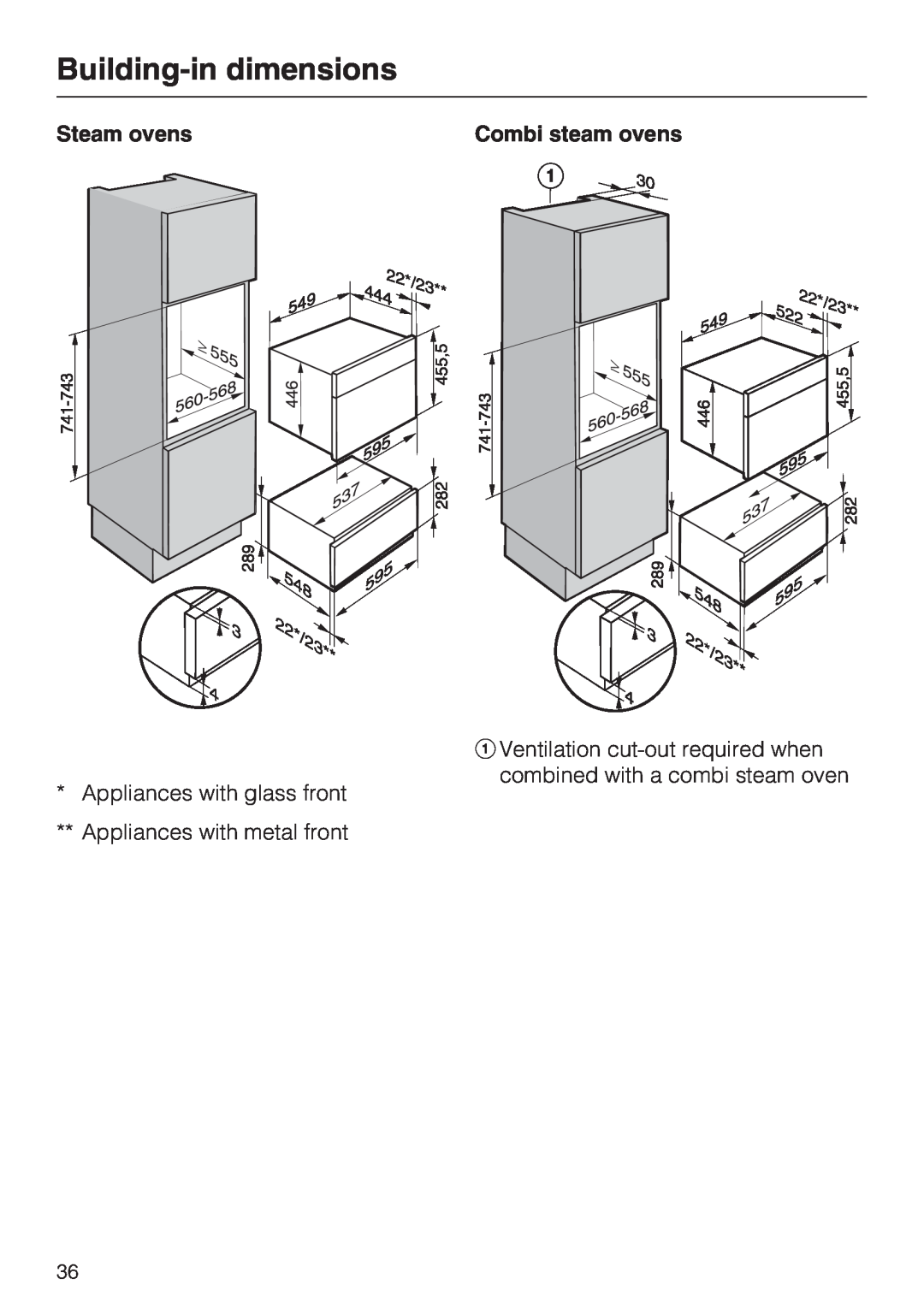 Miele ESW 50X0-14, ESW 5088-14, ESW 50X0-29 installation instructions Building-in dimensions, Steam ovens, Combi steam ovens 