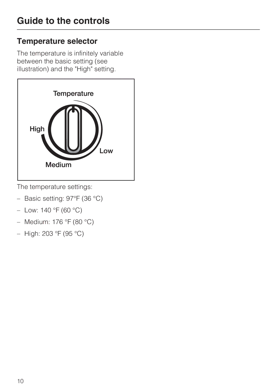 Miele ESW4721, ESW4821, ESW 4711, ESW 4801, ESW 4701, ESW4811, ESW4711, ESW 4811, ESW 4821, ESW 4721 Temperature selector 