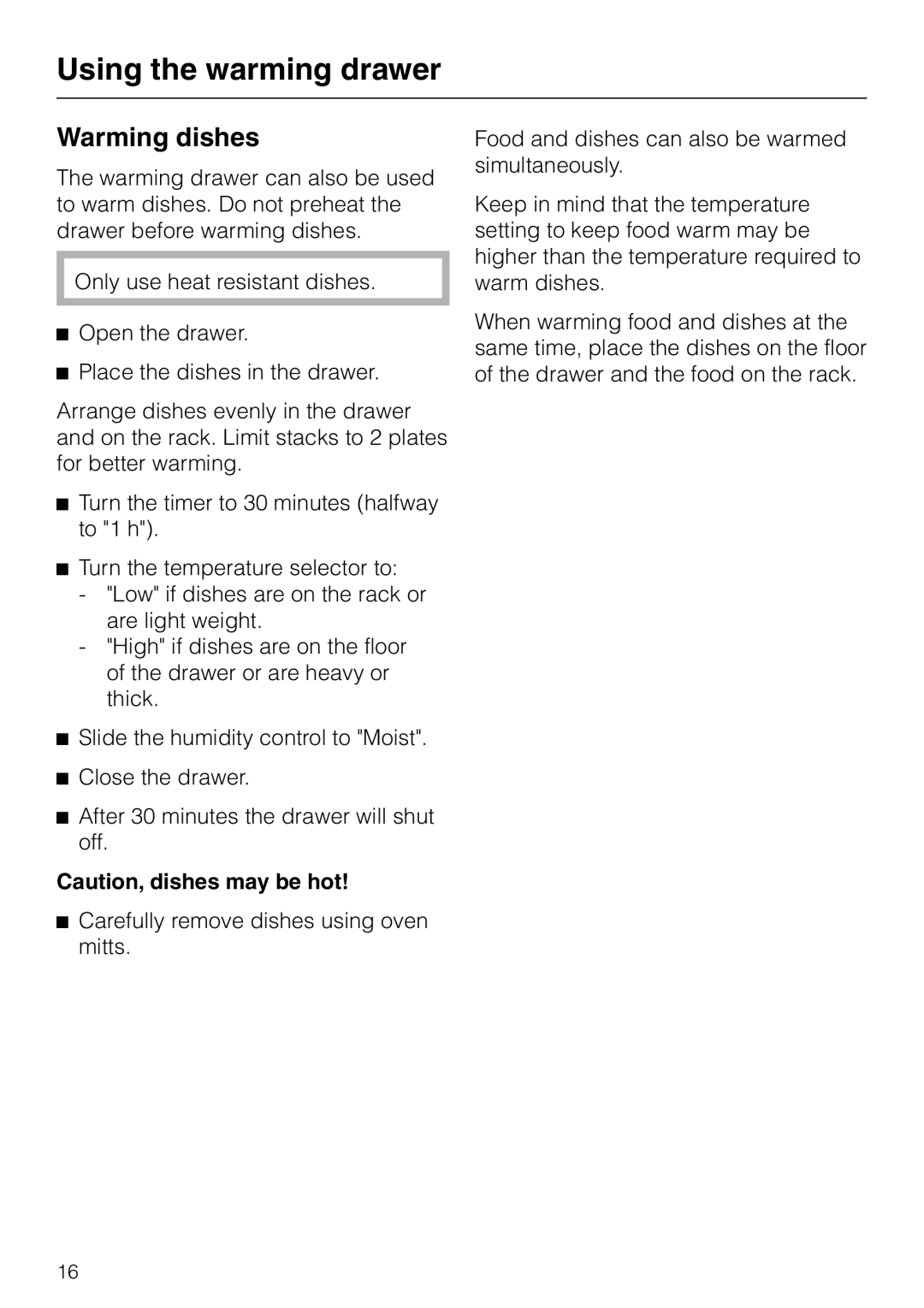 Miele ESW4720, ESW4820, ESW4710, ESW 4800, ESW4810, ESW 4700 installation instructions Warming dishes 