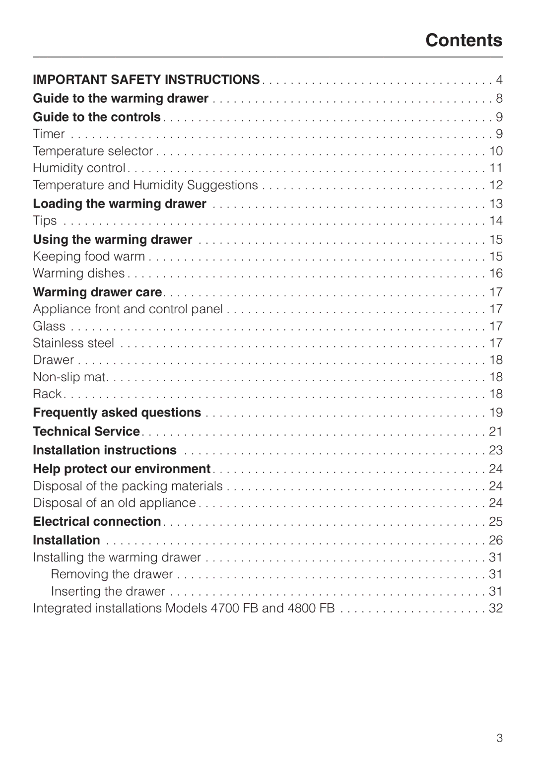 Miele ESW4810, ESW4820, ESW4710, ESW 4800, ESW4720, ESW 4700 installation instructions Contents 