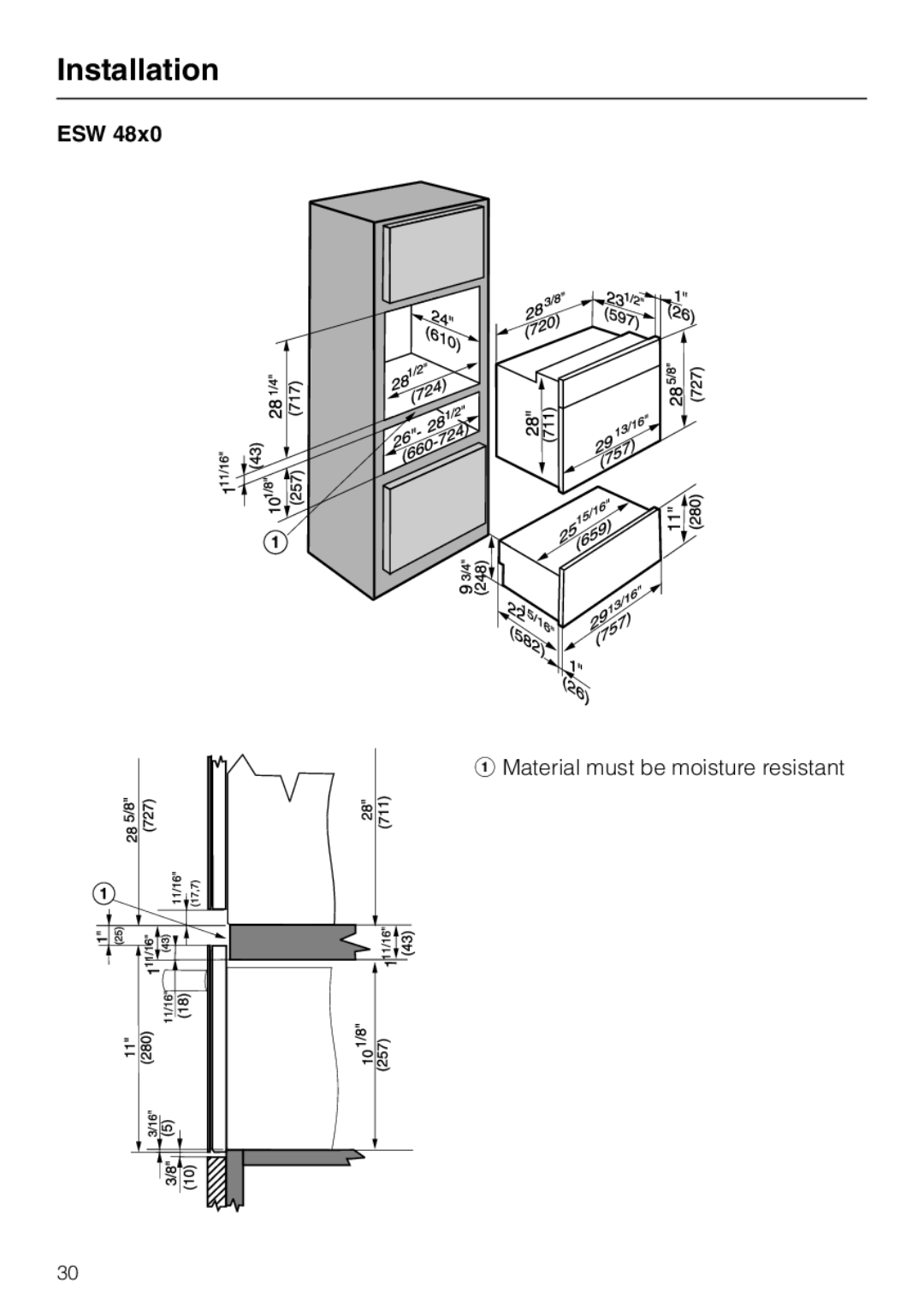 Miele ESW4820, ESW4710, ESW 4800, ESW4810, ESW4720, ESW 4700 installation instructions Installation 