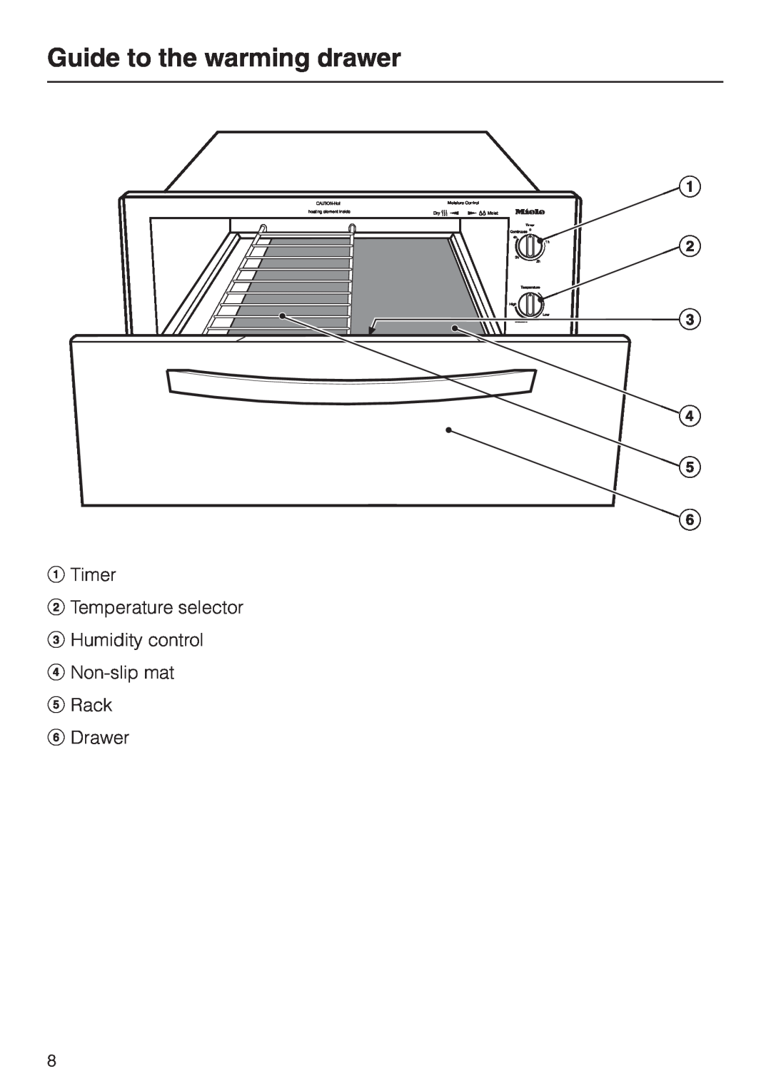 Miele ESW 4800, ESW4820 Guide to the warming drawer, a Timer b Temperature selector c Humidity control d Non-slip mat 