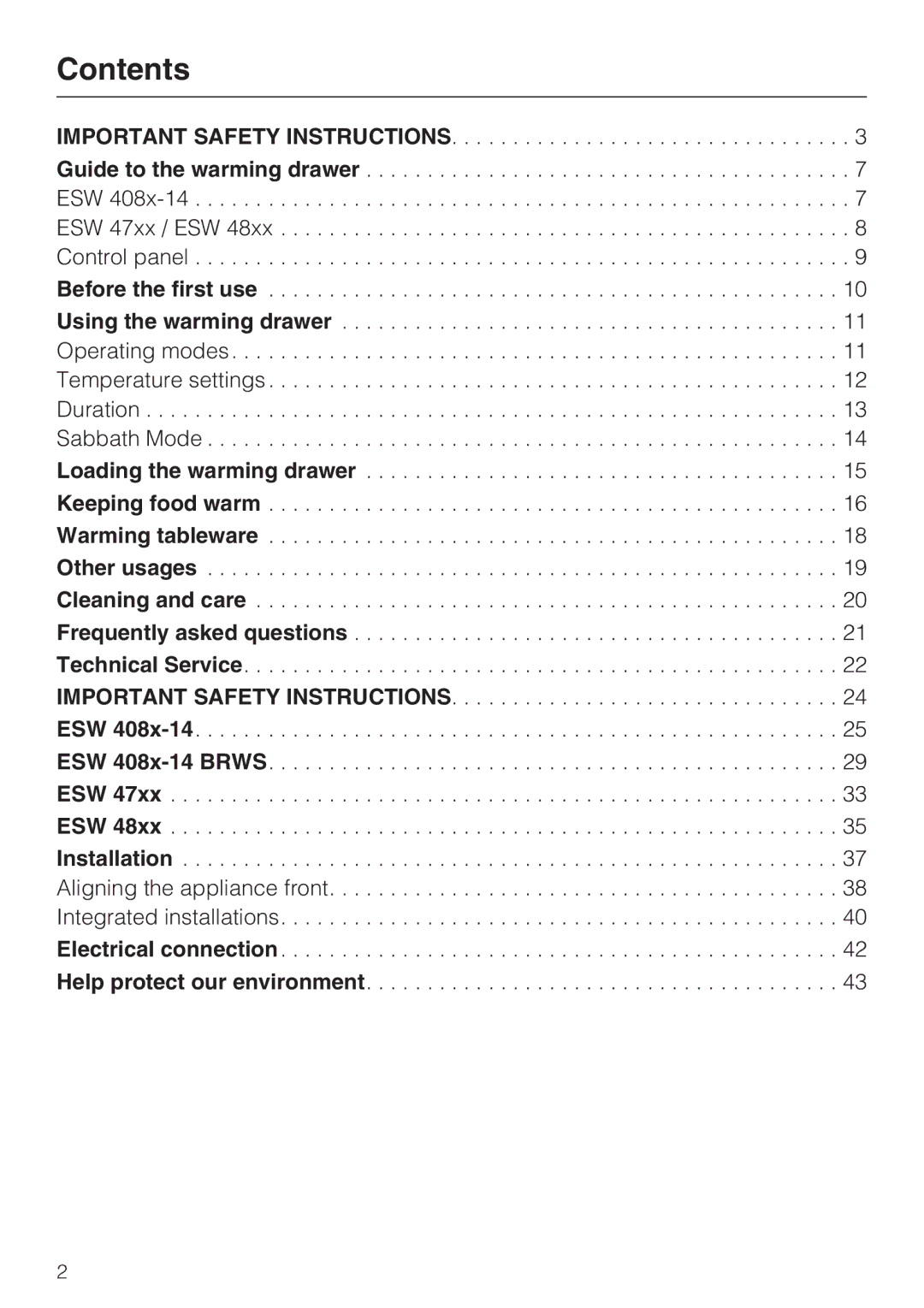 Miele ESW48XX, ESW 408X-14 installation instructions Contents 