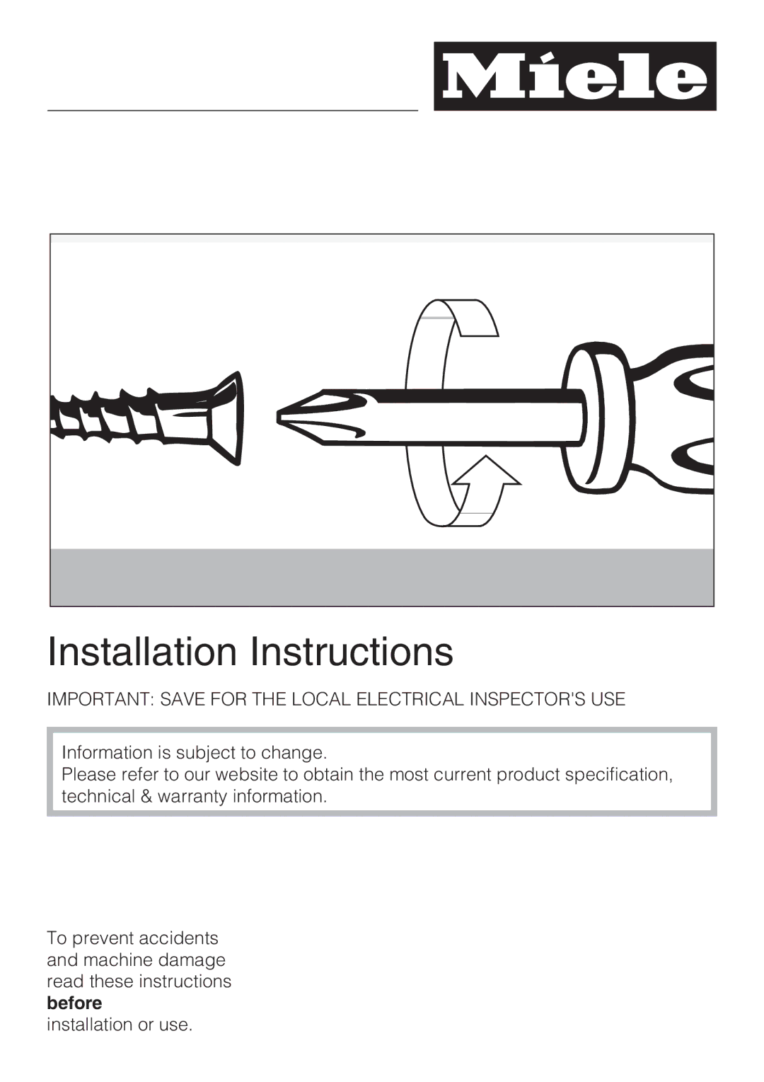 Miele ESW 408X-14, ESW48XX installation instructions Installation Instructions 