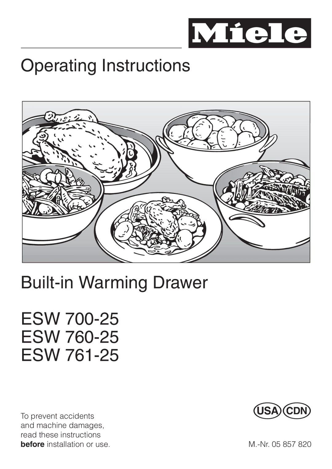 Miele ESW760-25, ESW761-25, ESW700-25 manual Operating Instructions Built-in Warming Drawer ESW 